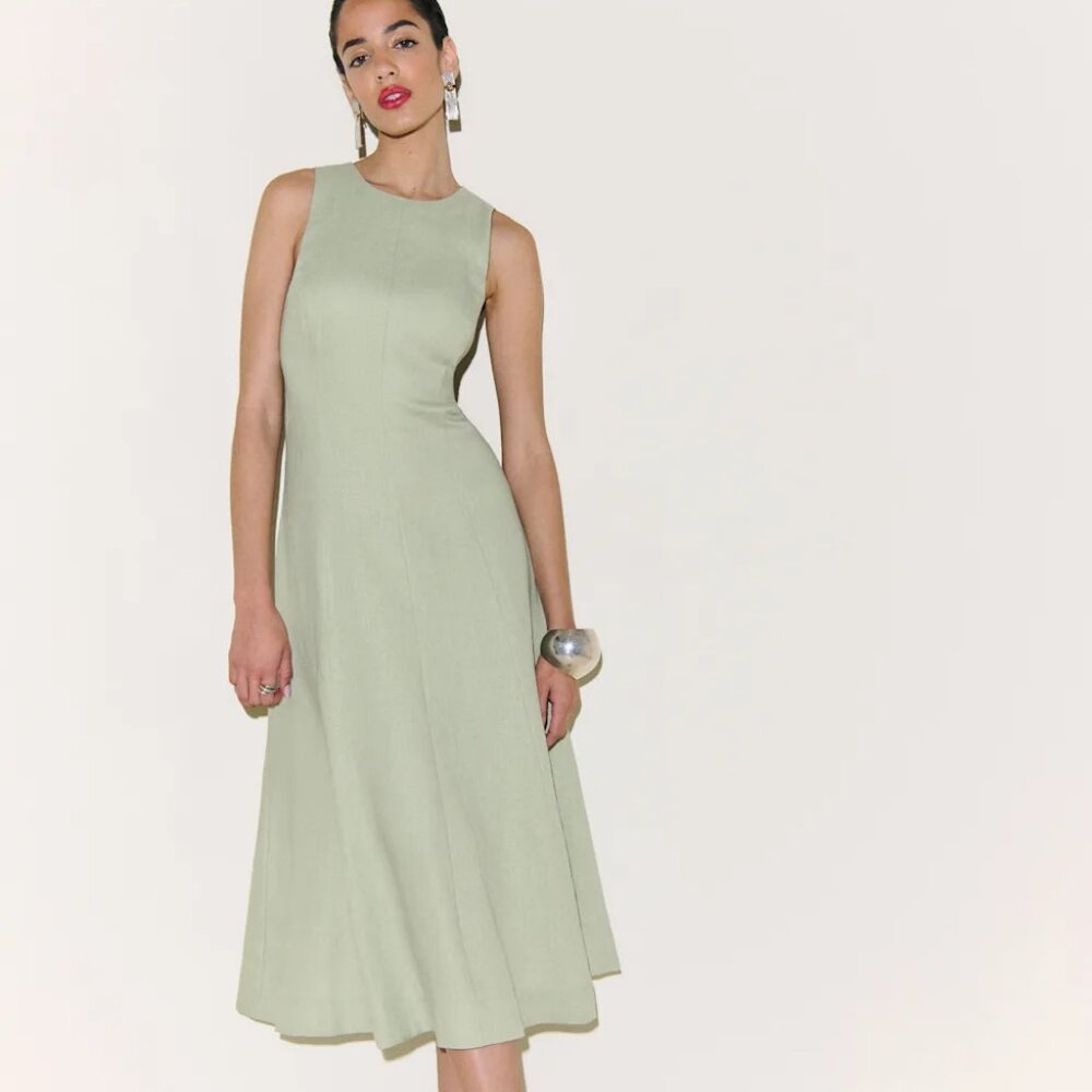 Reformation Davin Linen Dress Green - Size 10